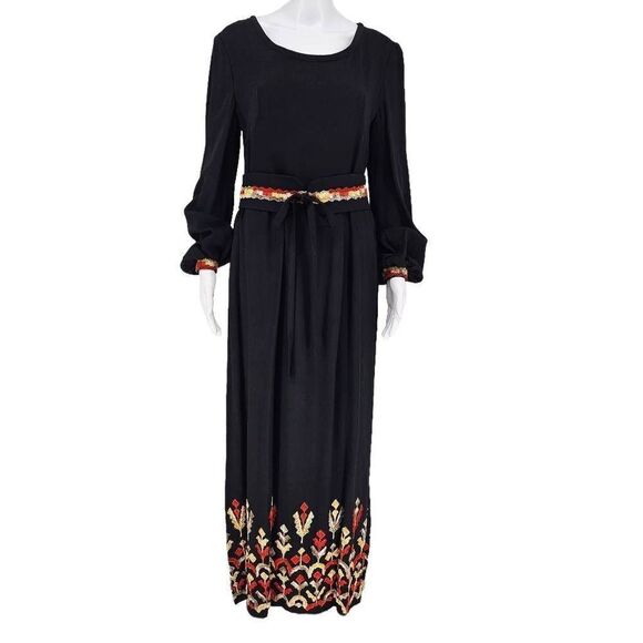 Vintage Embroidered 70's Maxi Dress Black S